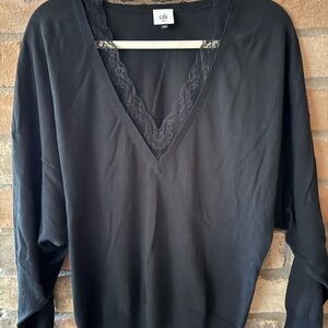 CAbi Black V-Neck Lace Top